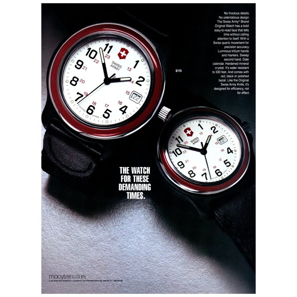 1993 Swiss Army Original Watch Vintage Print Ad 90s Fashion Wall Art